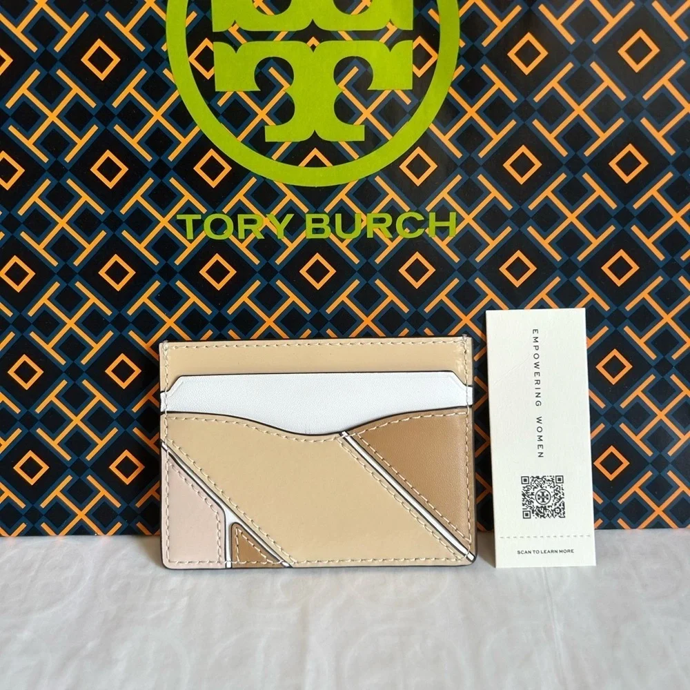 Tory Burch Emerson Color Block Slim Card Case Soft Serve Optic White Shortbread